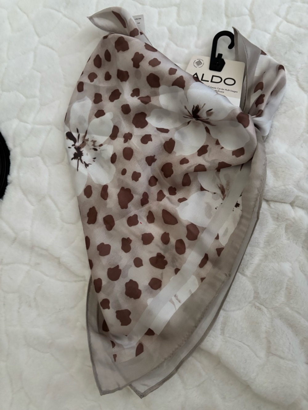 ALDO Multi-Use Square Scarf Taupe Floral & Spot Print - Picture 4 of 9